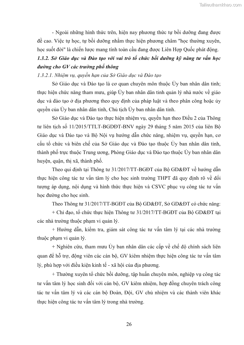 Luận văn thạc sĩ khoa học giáo dục Tổ chức bồi dưỡng kỹ năng tư vấn học đường cho giáo viên trung học phổ thông vùng đặc biệt khó khăn, tỉnh Bắc Kạn - 3 Trang 36