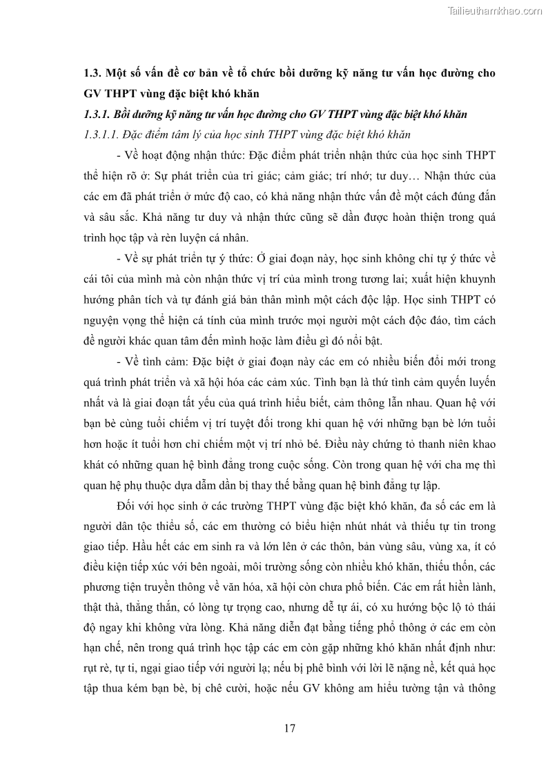 Luận văn thạc sĩ khoa học giáo dục Tổ chức bồi dưỡng kỹ năng tư vấn học đường cho giáo viên trung học phổ thông vùng đặc biệt khó khăn, tỉnh Bắc Kạn - 3 Trang 27