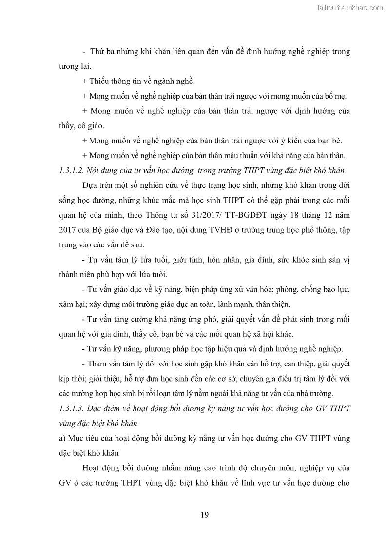 Luận văn thạc sĩ khoa học giáo dục Tổ chức bồi dưỡng kỹ năng tư vấn học đường cho giáo viên trung học phổ thông vùng đặc biệt khó khăn, tỉnh Bắc Kạn - 3 Trang 29