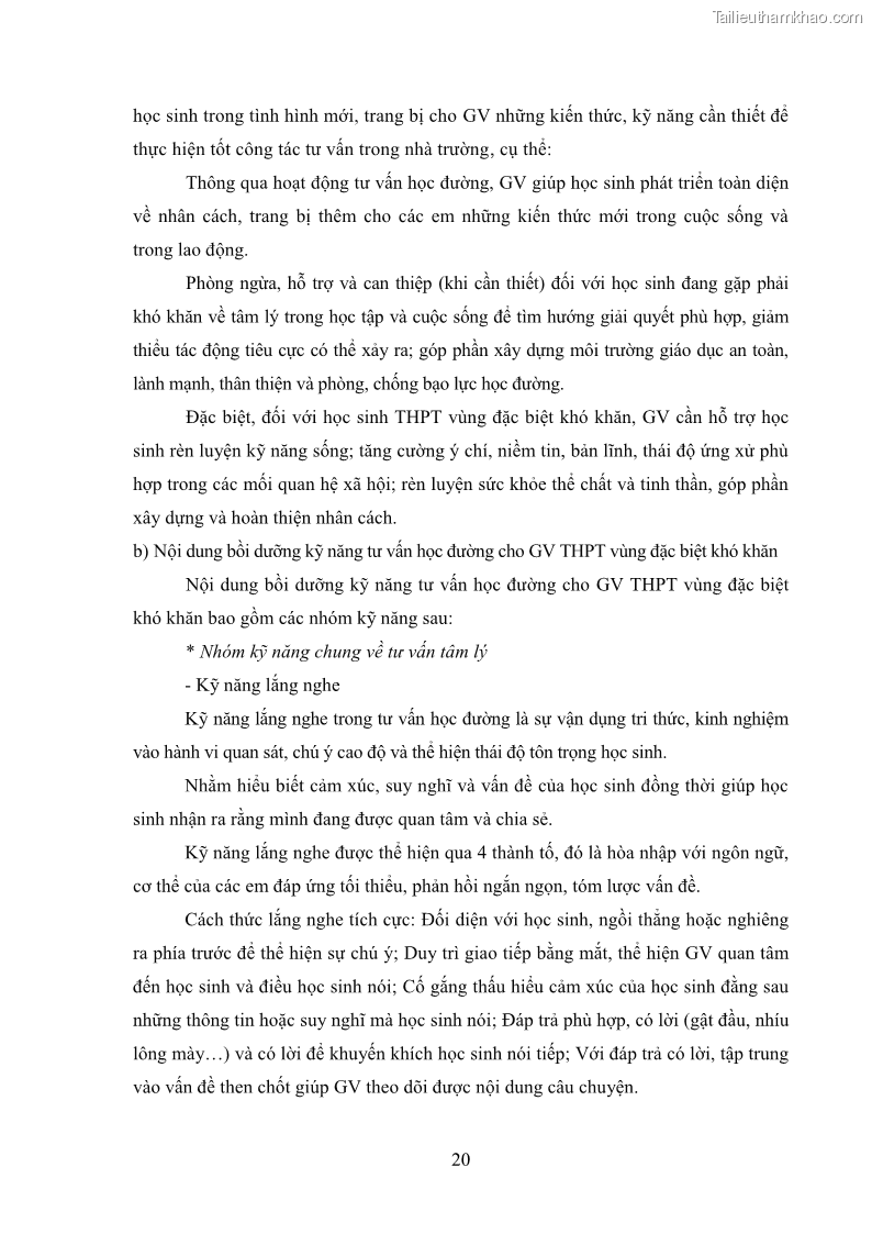 Luận văn thạc sĩ khoa học giáo dục Tổ chức bồi dưỡng kỹ năng tư vấn học đường cho giáo viên trung học phổ thông vùng đặc biệt khó khăn, tỉnh Bắc Kạn - 3 Trang 30