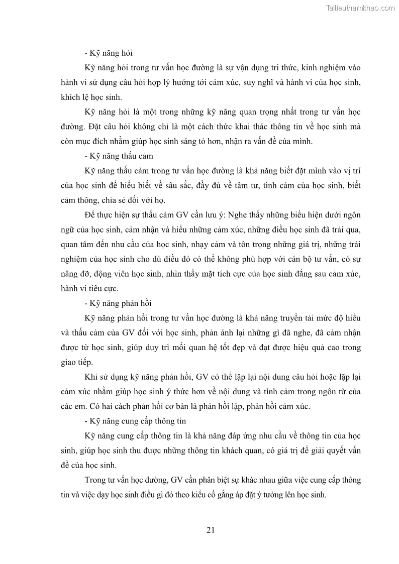 Luận văn thạc sĩ khoa học giáo dục Tổ chức bồi dưỡng kỹ năng tư vấn học đường cho giáo viên trung học phổ thông vùng đặc biệt khó khăn, tỉnh Bắc Kạn - 3 Trang 31