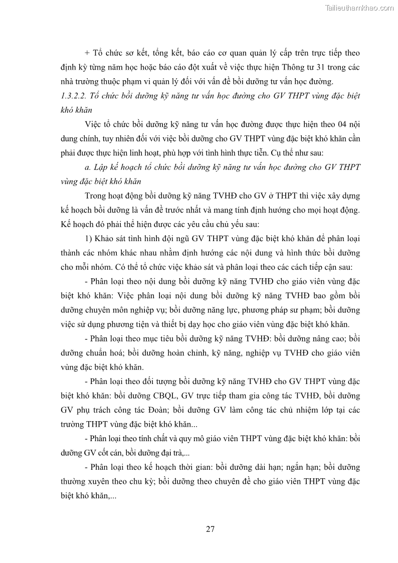 Luận văn thạc sĩ khoa học giáo dục Tổ chức bồi dưỡng kỹ năng tư vấn học đường cho giáo viên trung học phổ thông vùng đặc biệt khó khăn, tỉnh Bắc Kạn - 4 Trang 37