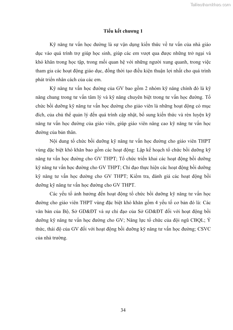 Luận văn thạc sĩ khoa học giáo dục Tổ chức bồi dưỡng kỹ năng tư vấn học đường cho giáo viên trung học phổ thông vùng đặc biệt khó khăn, tỉnh Bắc Kạn - 4 Trang 44