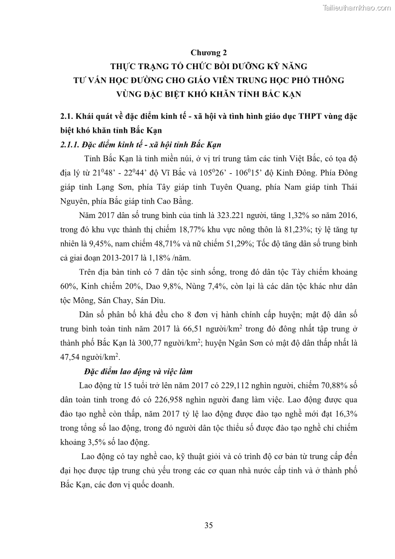 Luận văn thạc sĩ khoa học giáo dục Tổ chức bồi dưỡng kỹ năng tư vấn học đường cho giáo viên trung học phổ thông vùng đặc biệt khó khăn, tỉnh Bắc Kạn - 4 Trang 45