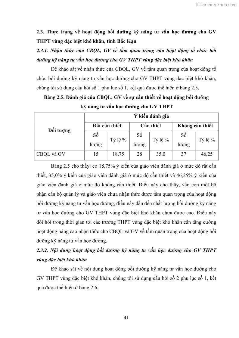 Luận văn thạc sĩ khoa học giáo dục Tổ chức bồi dưỡng kỹ năng tư vấn học đường cho giáo viên trung học phổ thông vùng đặc biệt khó khăn, tỉnh Bắc Kạn - 5 Trang 51