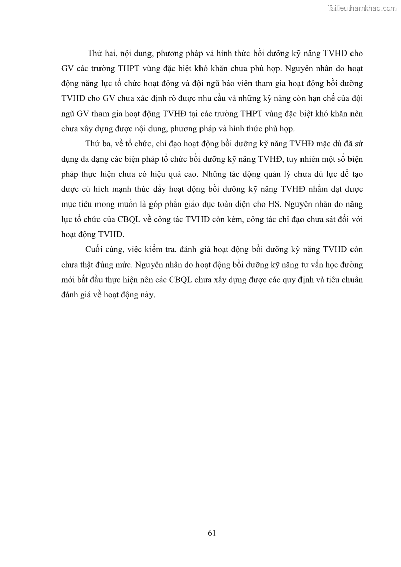 Luận văn thạc sĩ khoa học giáo dục Tổ chức bồi dưỡng kỹ năng tư vấn học đường cho giáo viên trung học phổ thông vùng đặc biệt khó khăn, tỉnh Bắc Kạn - 6 Trang 71