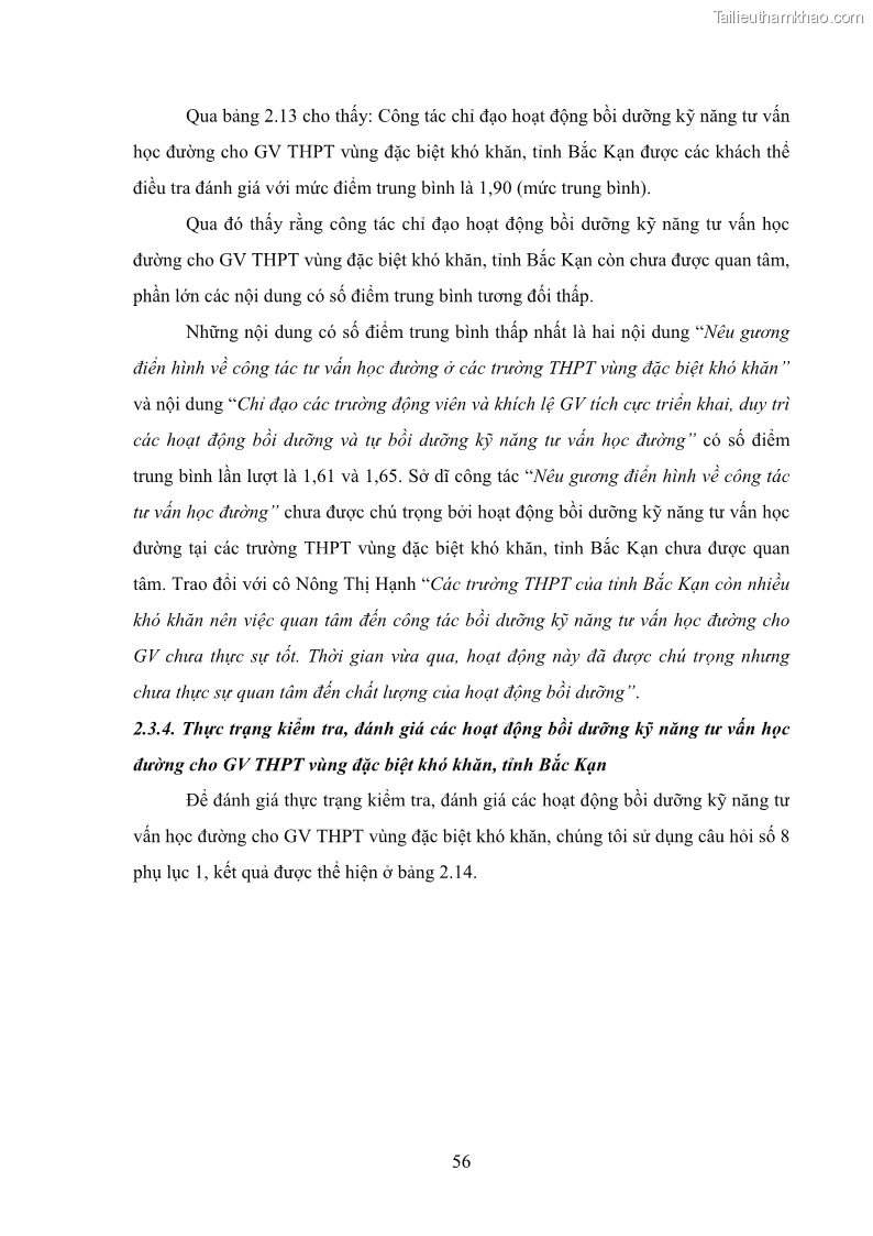 Luận văn thạc sĩ khoa học giáo dục Tổ chức bồi dưỡng kỹ năng tư vấn học đường cho giáo viên trung học phổ thông vùng đặc biệt khó khăn, tỉnh Bắc Kạn - 6 Trang 66