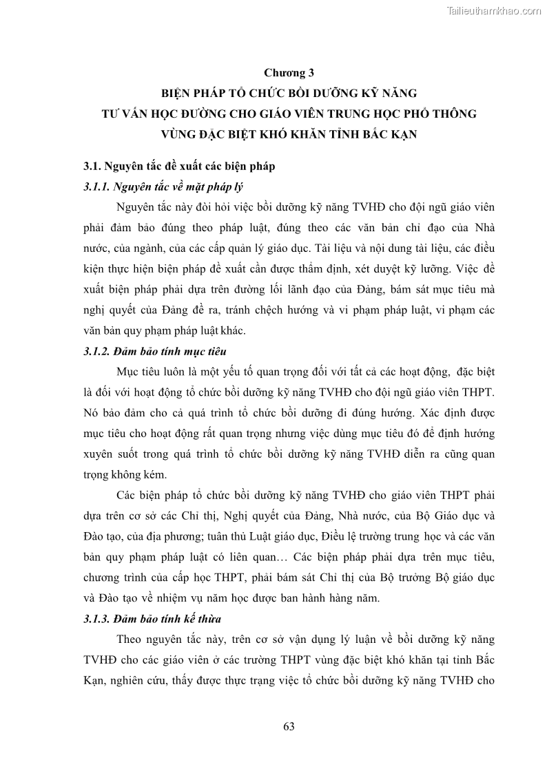 Luận văn thạc sĩ khoa học giáo dục Tổ chức bồi dưỡng kỹ năng tư vấn học đường cho giáo viên trung học phổ thông vùng đặc biệt khó khăn, tỉnh Bắc Kạn - 7 Trang 73