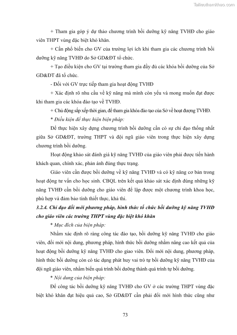 Luận văn thạc sĩ khoa học giáo dục Tổ chức bồi dưỡng kỹ năng tư vấn học đường cho giáo viên trung học phổ thông vùng đặc biệt khó khăn, tỉnh Bắc Kạn - 7 Trang 83