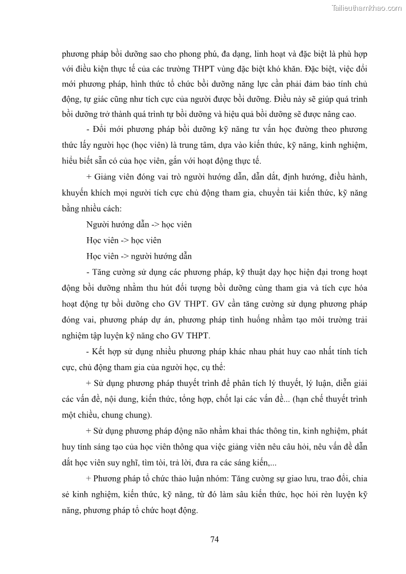 Luận văn thạc sĩ khoa học giáo dục Tổ chức bồi dưỡng kỹ năng tư vấn học đường cho giáo viên trung học phổ thông vùng đặc biệt khó khăn, tỉnh Bắc Kạn - 7 Trang 84