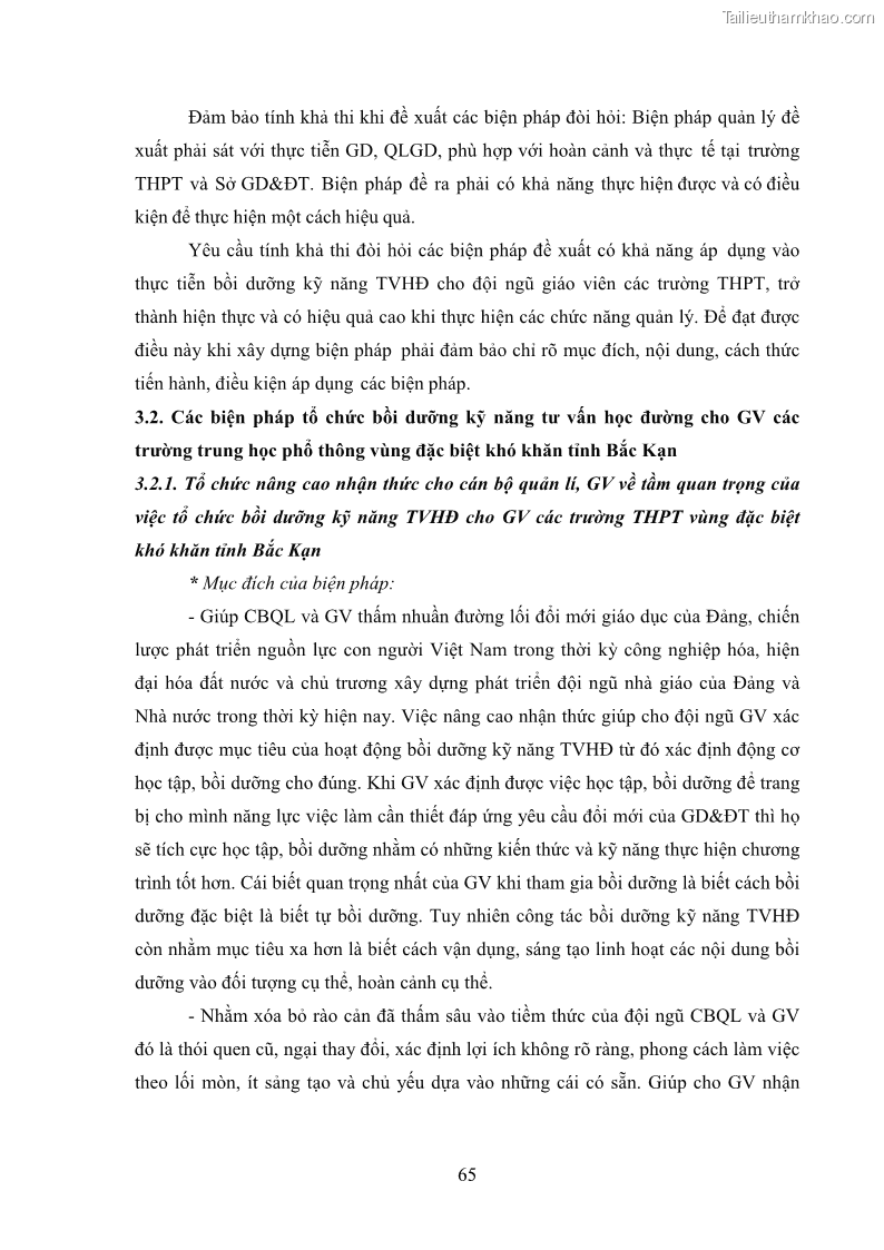 Luận văn thạc sĩ khoa học giáo dục Tổ chức bồi dưỡng kỹ năng tư vấn học đường cho giáo viên trung học phổ thông vùng đặc biệt khó khăn, tỉnh Bắc Kạn - 7 Trang 75