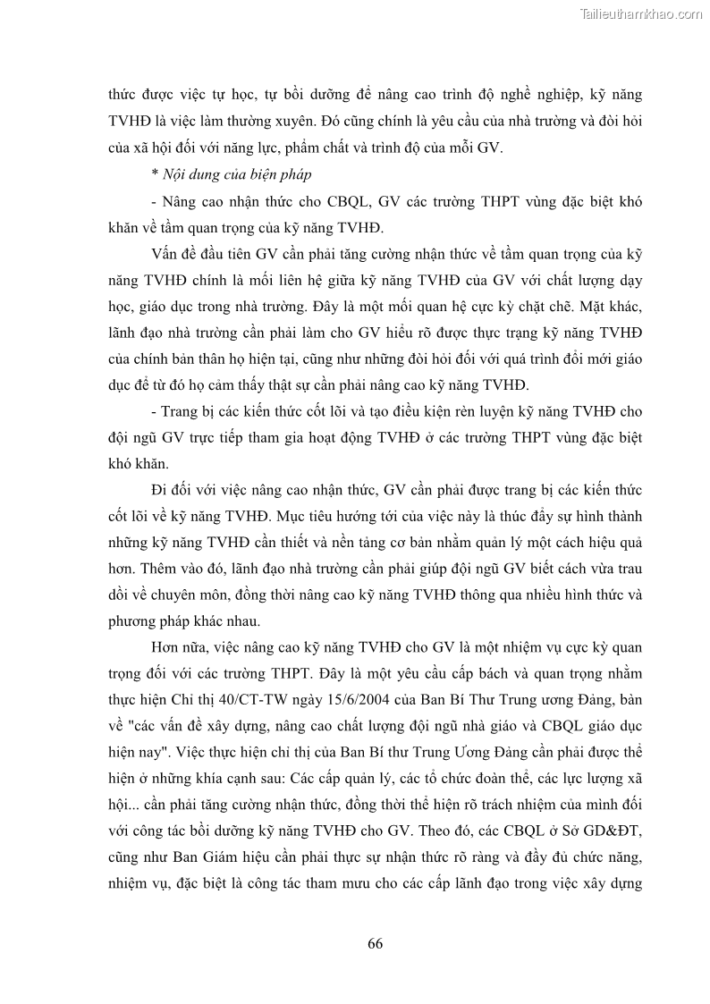 Luận văn thạc sĩ khoa học giáo dục Tổ chức bồi dưỡng kỹ năng tư vấn học đường cho giáo viên trung học phổ thông vùng đặc biệt khó khăn, tỉnh Bắc Kạn - 7 Trang 76