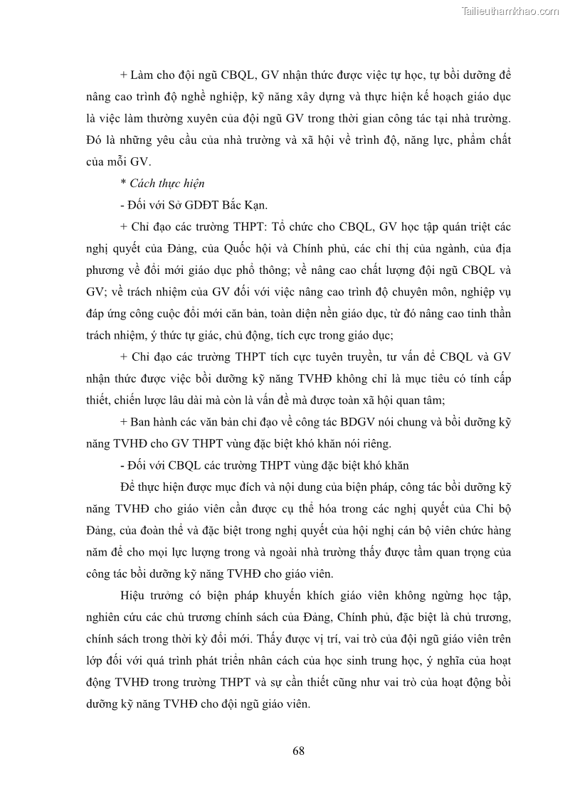 Luận văn thạc sĩ khoa học giáo dục Tổ chức bồi dưỡng kỹ năng tư vấn học đường cho giáo viên trung học phổ thông vùng đặc biệt khó khăn, tỉnh Bắc Kạn - 7 Trang 78