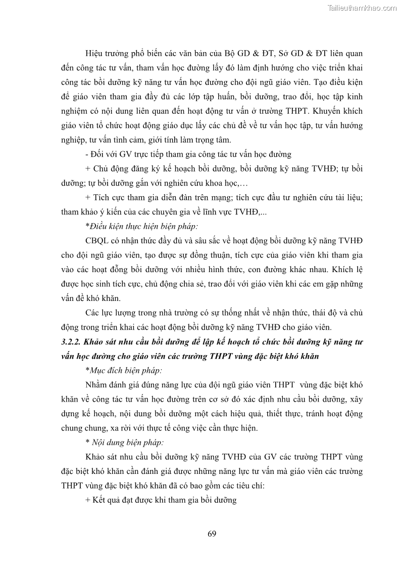 Luận văn thạc sĩ khoa học giáo dục Tổ chức bồi dưỡng kỹ năng tư vấn học đường cho giáo viên trung học phổ thông vùng đặc biệt khó khăn, tỉnh Bắc Kạn - 7 Trang 79