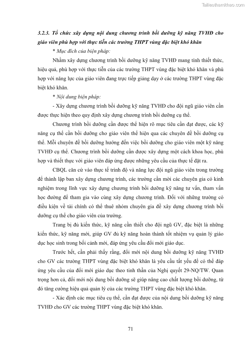 Luận văn thạc sĩ khoa học giáo dục Tổ chức bồi dưỡng kỹ năng tư vấn học đường cho giáo viên trung học phổ thông vùng đặc biệt khó khăn, tỉnh Bắc Kạn - 7 Trang 81