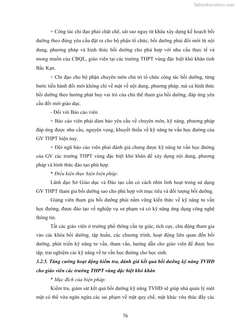 Luận văn thạc sĩ khoa học giáo dục Tổ chức bồi dưỡng kỹ năng tư vấn học đường cho giáo viên trung học phổ thông vùng đặc biệt khó khăn, tỉnh Bắc Kạn - 8 Trang 86