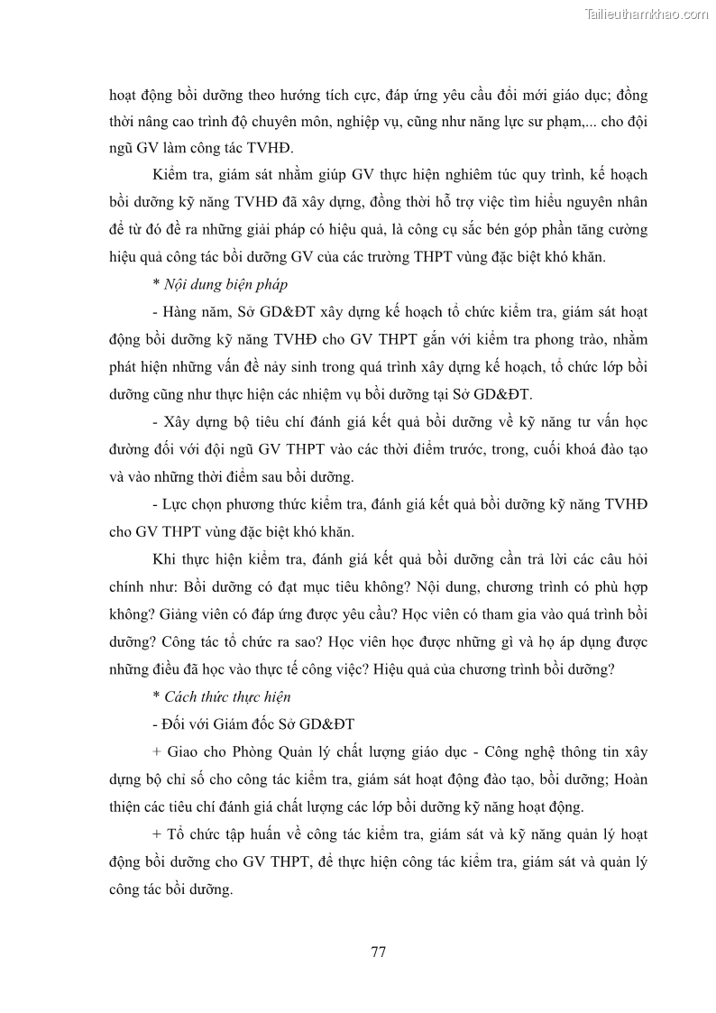 Luận văn thạc sĩ khoa học giáo dục Tổ chức bồi dưỡng kỹ năng tư vấn học đường cho giáo viên trung học phổ thông vùng đặc biệt khó khăn, tỉnh Bắc Kạn - 8 Trang 87