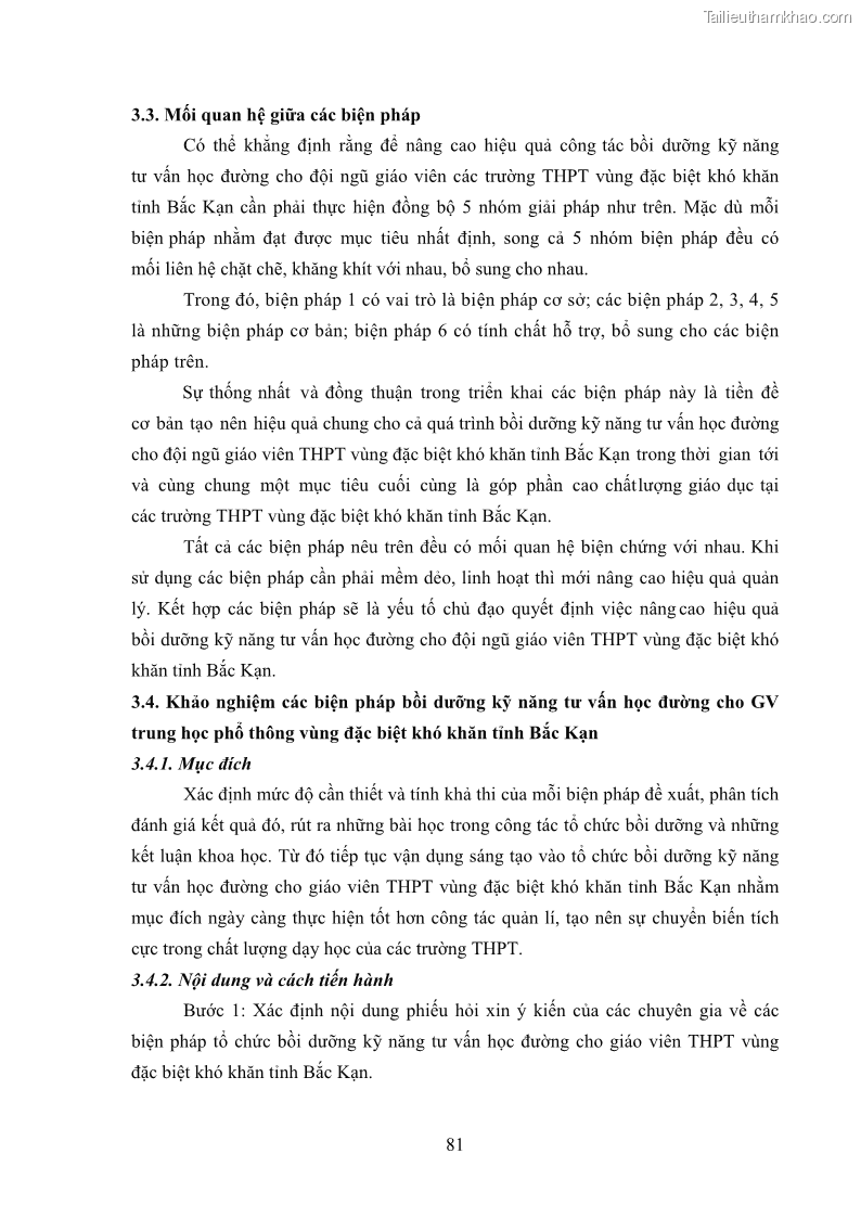 Luận văn thạc sĩ khoa học giáo dục Tổ chức bồi dưỡng kỹ năng tư vấn học đường cho giáo viên trung học phổ thông vùng đặc biệt khó khăn, tỉnh Bắc Kạn - 8 Trang 91