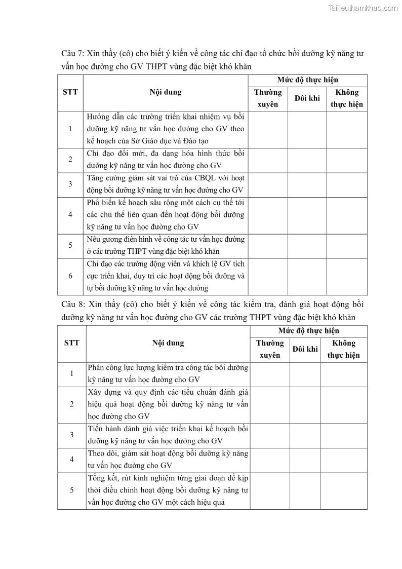 Luận văn thạc sĩ khoa học giáo dục Tổ chức bồi dưỡng kỹ năng tư vấn học đường cho giáo viên trung học phổ thông vùng đặc biệt khó khăn, tỉnh Bắc Kạn - 9 Trang 107