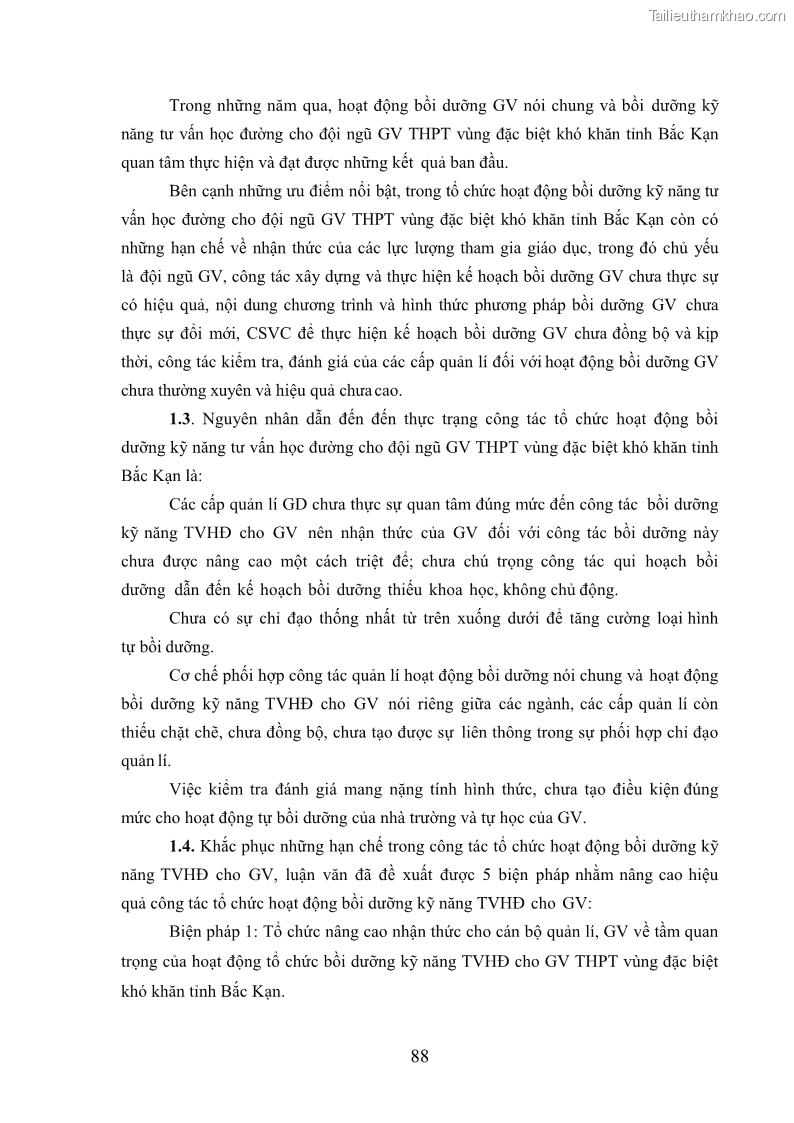 Luận văn thạc sĩ khoa học giáo dục Tổ chức bồi dưỡng kỹ năng tư vấn học đường cho giáo viên trung học phổ thông vùng đặc biệt khó khăn, tỉnh Bắc Kạn - 9 Trang 98