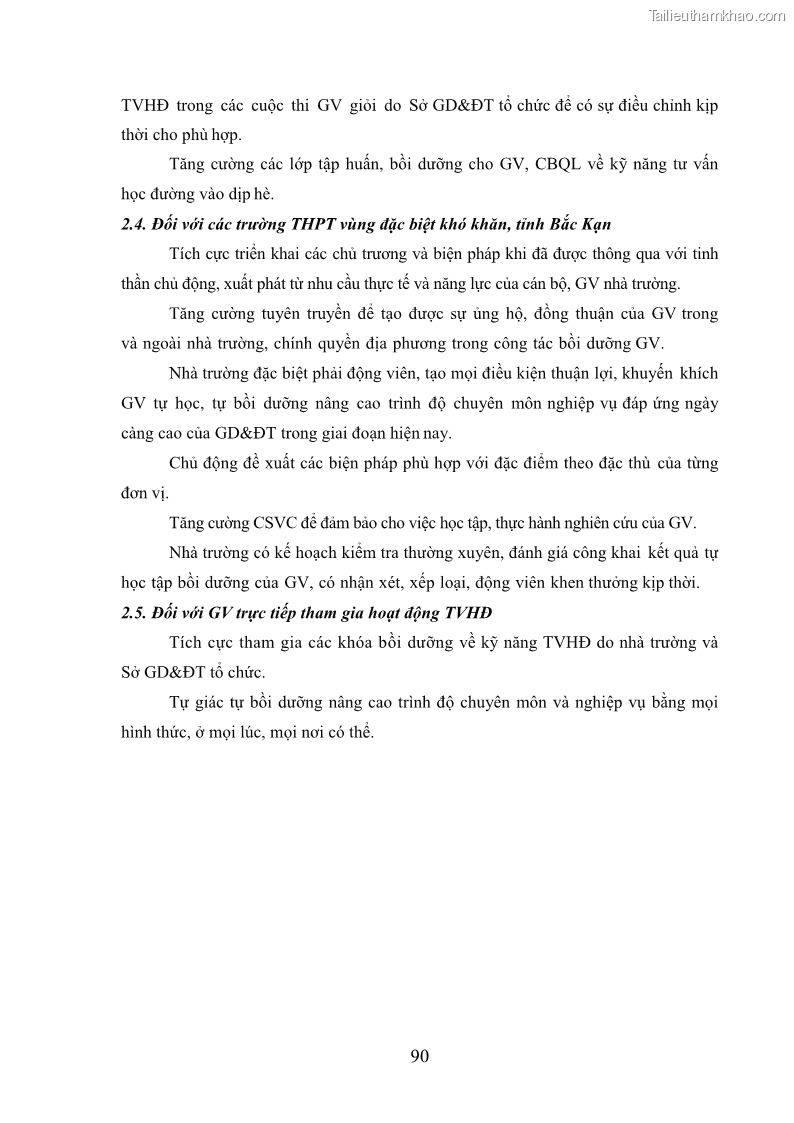Luận văn thạc sĩ khoa học giáo dục Tổ chức bồi dưỡng kỹ năng tư vấn học đường cho giáo viên trung học phổ thông vùng đặc biệt khó khăn, tỉnh Bắc Kạn - 9 Trang 100