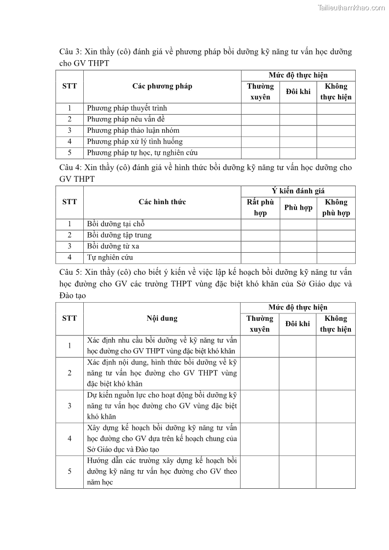 Luận văn thạc sĩ khoa học giáo dục Tổ chức bồi dưỡng kỹ năng tư vấn học đường cho giáo viên trung học phổ thông vùng đặc biệt khó khăn, tỉnh Bắc Kạn - 9 Trang 105