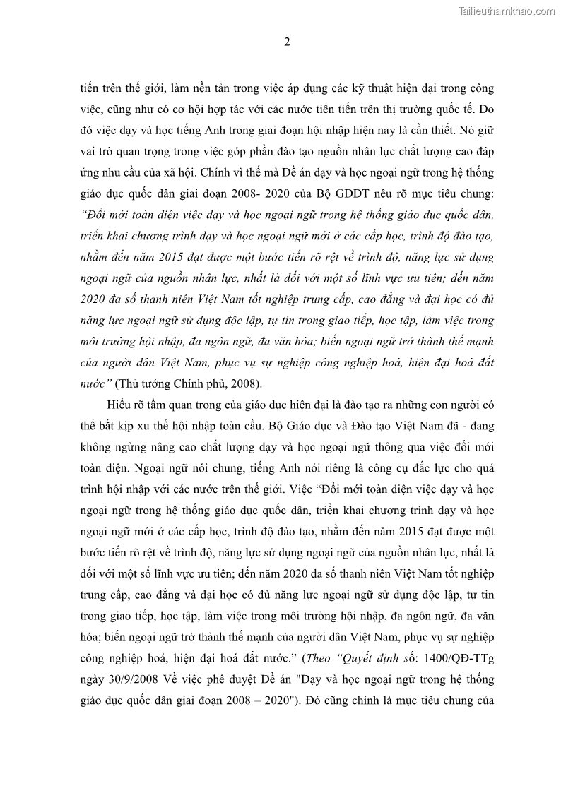 Luận văn thạc sĩ khoa học giáo dục Quản lý hoạt động giảng dạy môn Tiếng Anh ở trường trung học cơ sở huyện Tam Bình, tỉnh Vĩnh Long - 1 Trang 11