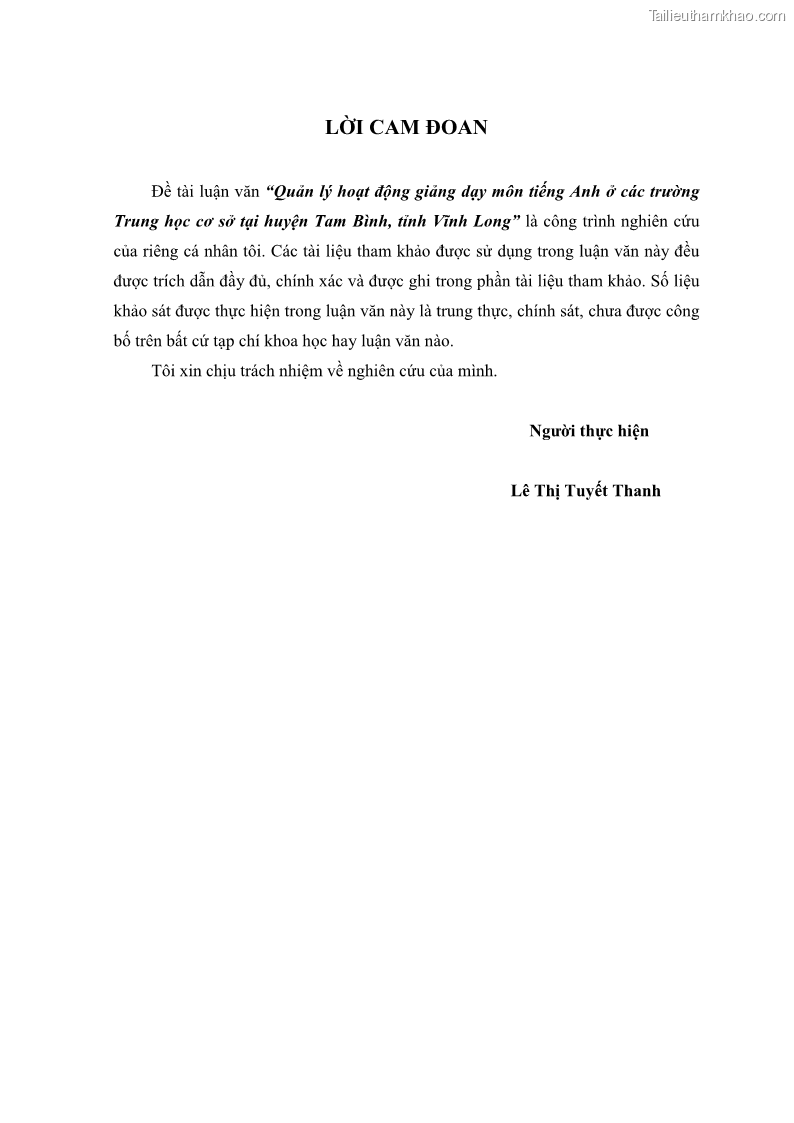 Luận văn thạc sĩ khoa học giáo dục Quản lý hoạt động giảng dạy môn Tiếng Anh ở trường trung học cơ sở huyện Tam Bình, tỉnh Vĩnh Long - 1 Trang 3