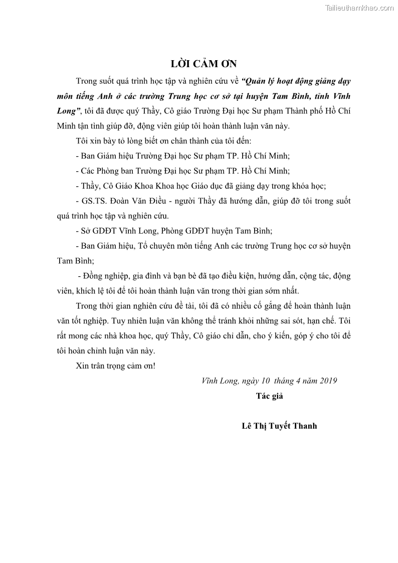Luận văn thạc sĩ khoa học giáo dục Quản lý hoạt động giảng dạy môn Tiếng Anh ở trường trung học cơ sở huyện Tam Bình, tỉnh Vĩnh Long - 1 Trang 4