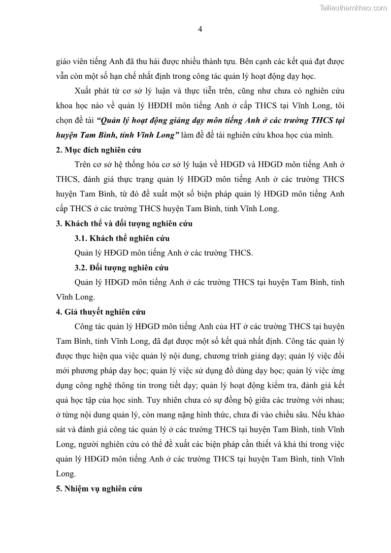 Luận văn thạc sĩ khoa học giáo dục Quản lý hoạt động giảng dạy môn Tiếng Anh ở trường trung học cơ sở huyện Tam Bình, tỉnh Vĩnh Long - 2 Trang 13