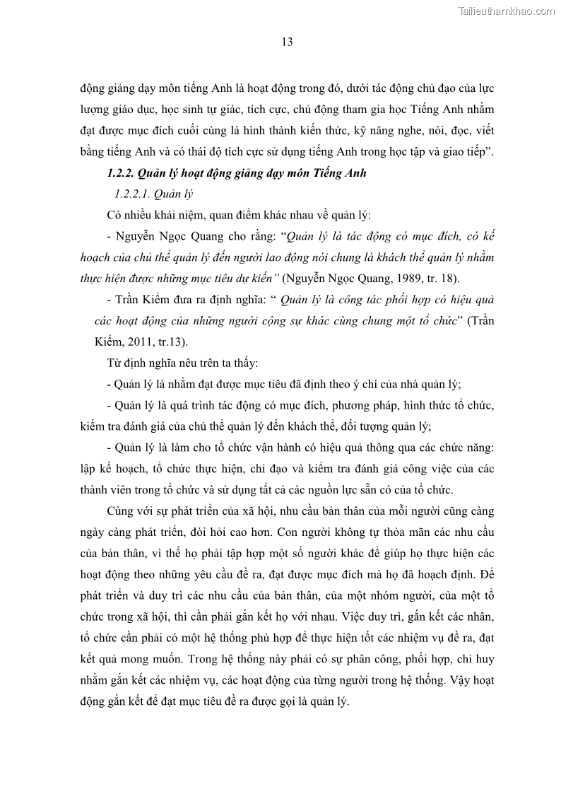 Luận văn thạc sĩ khoa học giáo dục Quản lý hoạt động giảng dạy môn Tiếng Anh ở trường trung học cơ sở huyện Tam Bình, tỉnh Vĩnh Long - 2 Trang 22