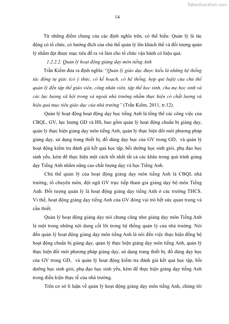 Luận văn thạc sĩ khoa học giáo dục Quản lý hoạt động giảng dạy môn Tiếng Anh ở trường trung học cơ sở huyện Tam Bình, tỉnh Vĩnh Long - 2 Trang 23