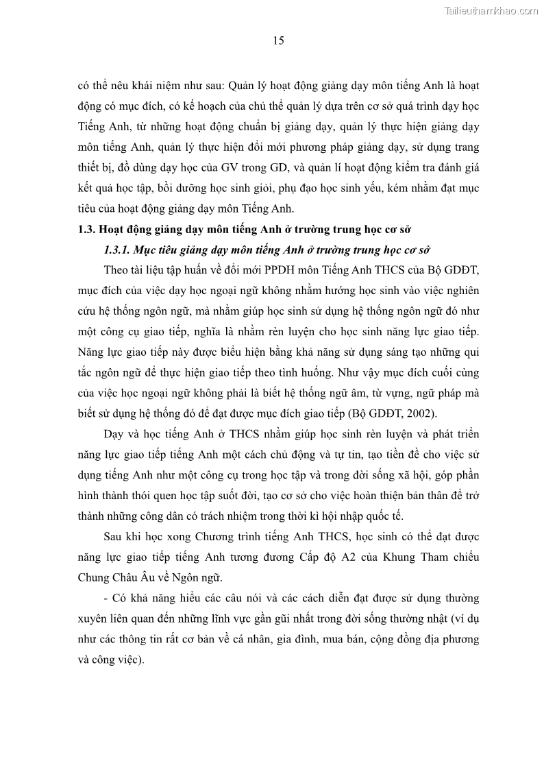 Luận văn thạc sĩ khoa học giáo dục Quản lý hoạt động giảng dạy môn Tiếng Anh ở trường trung học cơ sở huyện Tam Bình, tỉnh Vĩnh Long - 2 Trang 24