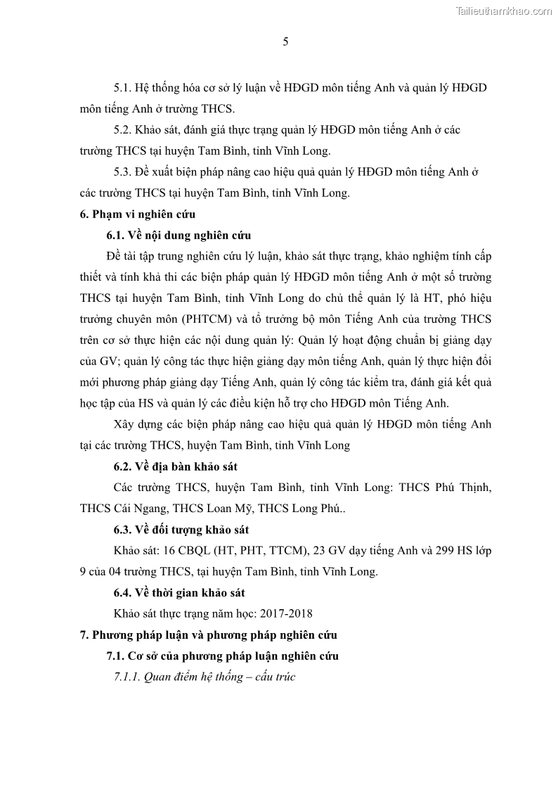 Luận văn thạc sĩ khoa học giáo dục Quản lý hoạt động giảng dạy môn Tiếng Anh ở trường trung học cơ sở huyện Tam Bình, tỉnh Vĩnh Long - 2 Trang 14