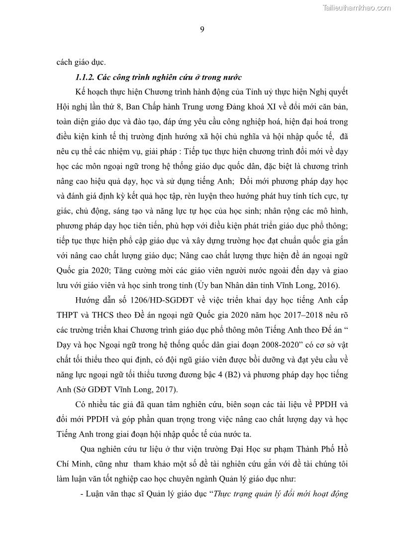 Luận văn thạc sĩ khoa học giáo dục Quản lý hoạt động giảng dạy môn Tiếng Anh ở trường trung học cơ sở huyện Tam Bình, tỉnh Vĩnh Long - 2 Trang 18