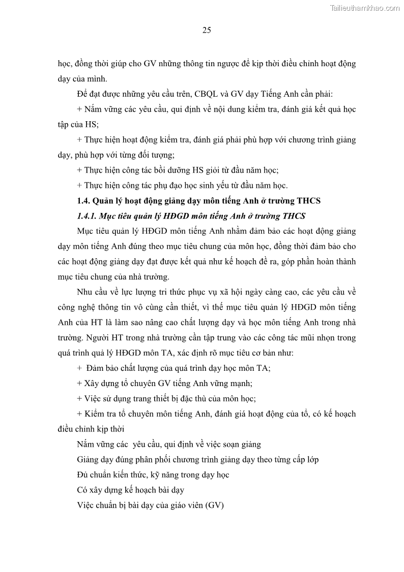 Luận văn thạc sĩ khoa học giáo dục Quản lý hoạt động giảng dạy môn Tiếng Anh ở trường trung học cơ sở huyện Tam Bình, tỉnh Vĩnh Long - 3 Trang 34