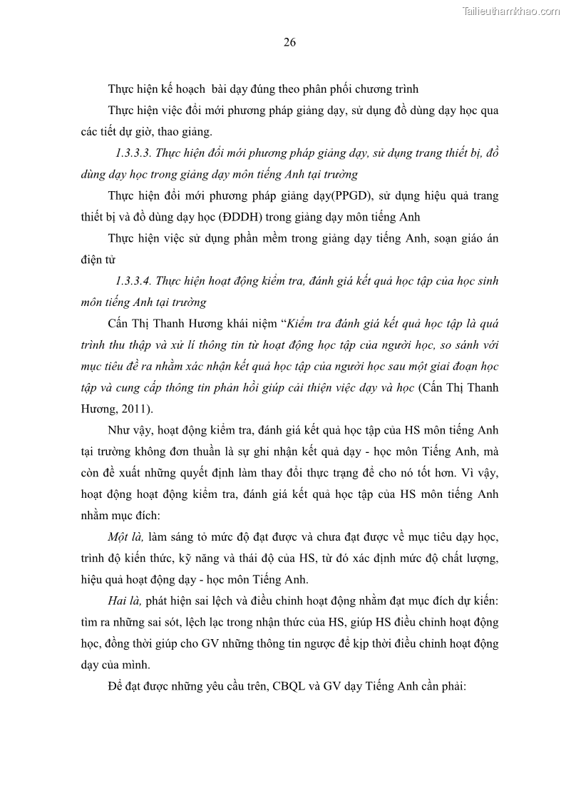 Luận văn thạc sĩ khoa học giáo dục Quản lý hoạt động giảng dạy môn Tiếng Anh ở trường trung học cơ sở huyện Tam Bình, tỉnh Vĩnh Long - 3 Trang 35