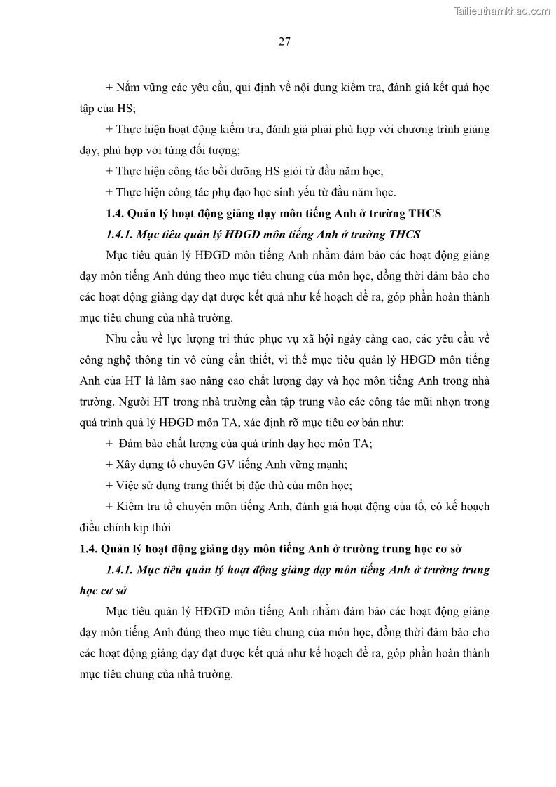 Luận văn thạc sĩ khoa học giáo dục Quản lý hoạt động giảng dạy môn Tiếng Anh ở trường trung học cơ sở huyện Tam Bình, tỉnh Vĩnh Long - 3 Trang 36