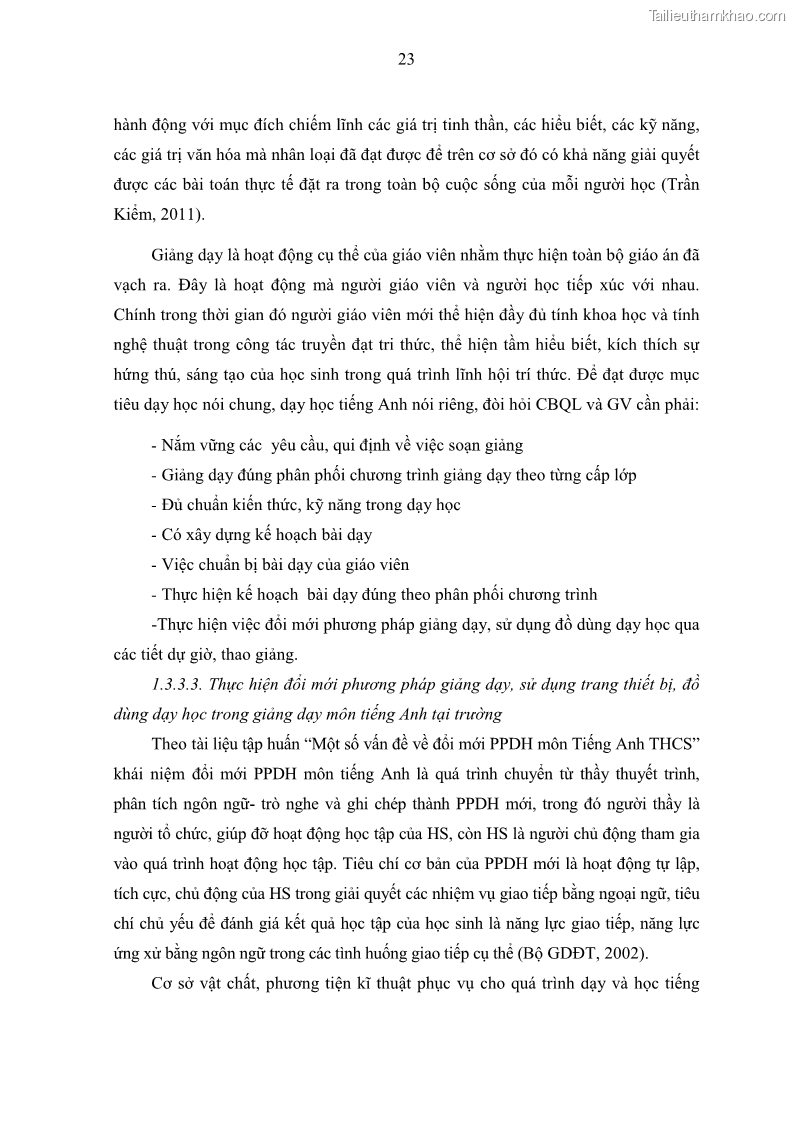 Luận văn thạc sĩ khoa học giáo dục Quản lý hoạt động giảng dạy môn Tiếng Anh ở trường trung học cơ sở huyện Tam Bình, tỉnh Vĩnh Long - 3 Trang 32