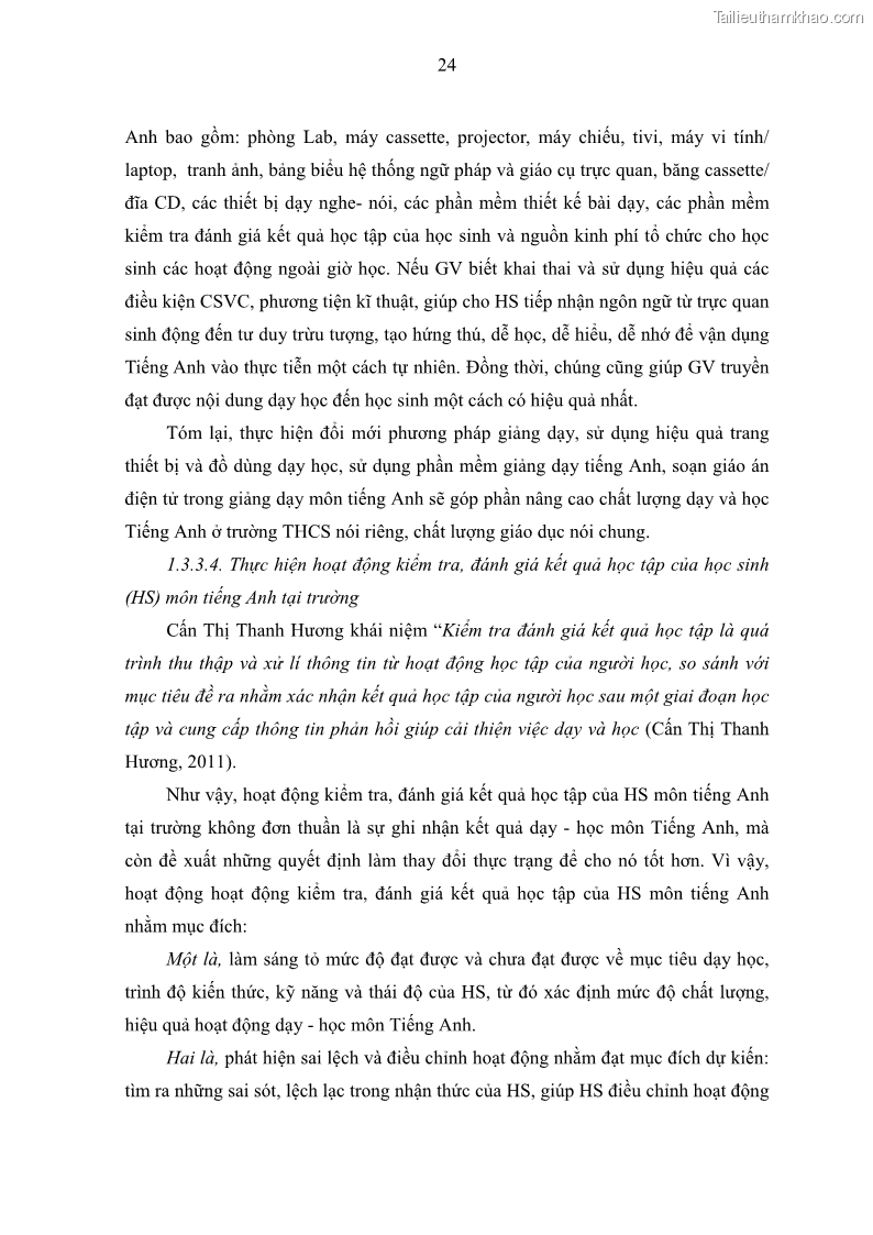 Luận văn thạc sĩ khoa học giáo dục Quản lý hoạt động giảng dạy môn Tiếng Anh ở trường trung học cơ sở huyện Tam Bình, tỉnh Vĩnh Long - 3 Trang 33