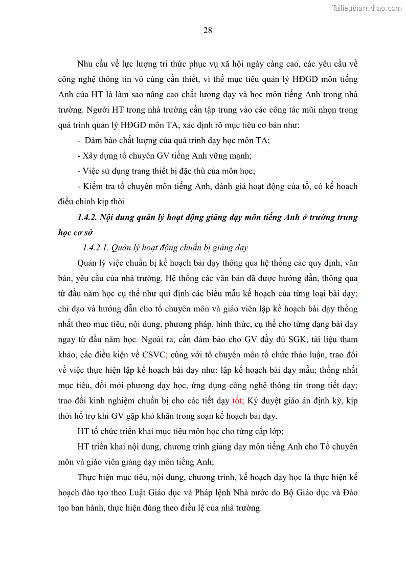 Luận văn thạc sĩ khoa học giáo dục Quản lý hoạt động giảng dạy môn Tiếng Anh ở trường trung học cơ sở huyện Tam Bình, tỉnh Vĩnh Long - 4 Trang 37