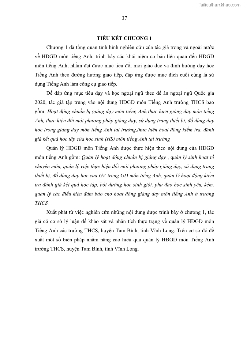 Luận văn thạc sĩ khoa học giáo dục Quản lý hoạt động giảng dạy môn Tiếng Anh ở trường trung học cơ sở huyện Tam Bình, tỉnh Vĩnh Long - 4 Trang 46