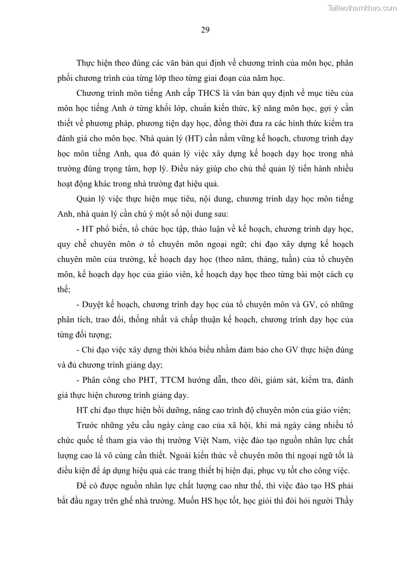 Luận văn thạc sĩ khoa học giáo dục Quản lý hoạt động giảng dạy môn Tiếng Anh ở trường trung học cơ sở huyện Tam Bình, tỉnh Vĩnh Long - 4 Trang 38