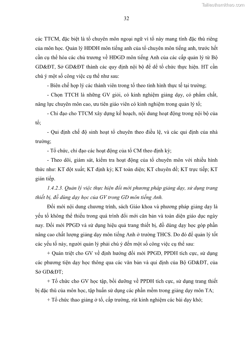 Luận văn thạc sĩ khoa học giáo dục Quản lý hoạt động giảng dạy môn Tiếng Anh ở trường trung học cơ sở huyện Tam Bình, tỉnh Vĩnh Long - 4 Trang 41