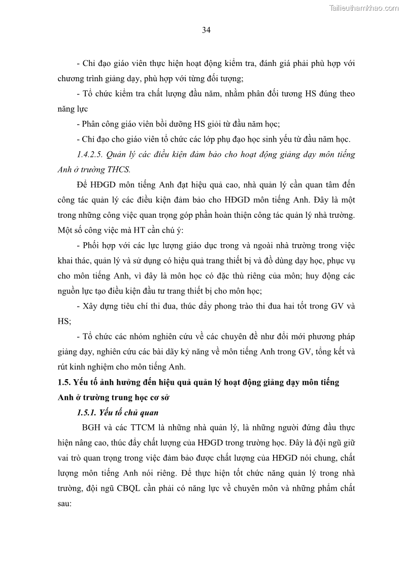 Luận văn thạc sĩ khoa học giáo dục Quản lý hoạt động giảng dạy môn Tiếng Anh ở trường trung học cơ sở huyện Tam Bình, tỉnh Vĩnh Long - 4 Trang 43