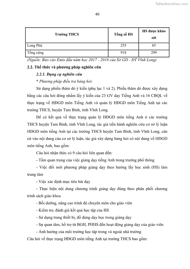 Luận văn thạc sĩ khoa học giáo dục Quản lý hoạt động giảng dạy môn Tiếng Anh ở trường trung học cơ sở huyện Tam Bình, tỉnh Vĩnh Long - 5 Trang 49