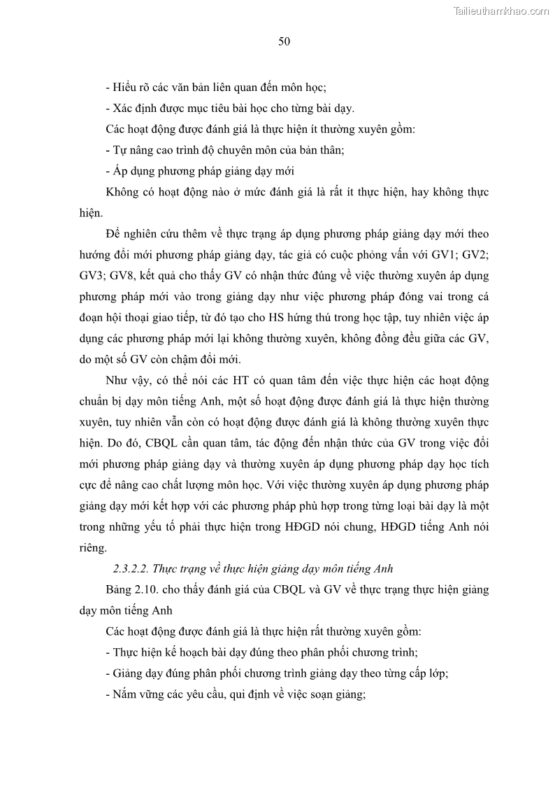 Luận văn thạc sĩ khoa học giáo dục Quản lý hoạt động giảng dạy môn Tiếng Anh ở trường trung học cơ sở huyện Tam Bình, tỉnh Vĩnh Long - 5 Trang 59
