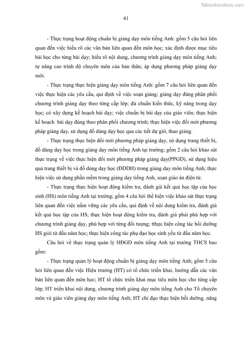 Luận văn thạc sĩ khoa học giáo dục Quản lý hoạt động giảng dạy môn Tiếng Anh ở trường trung học cơ sở huyện Tam Bình, tỉnh Vĩnh Long - 5 Trang 50