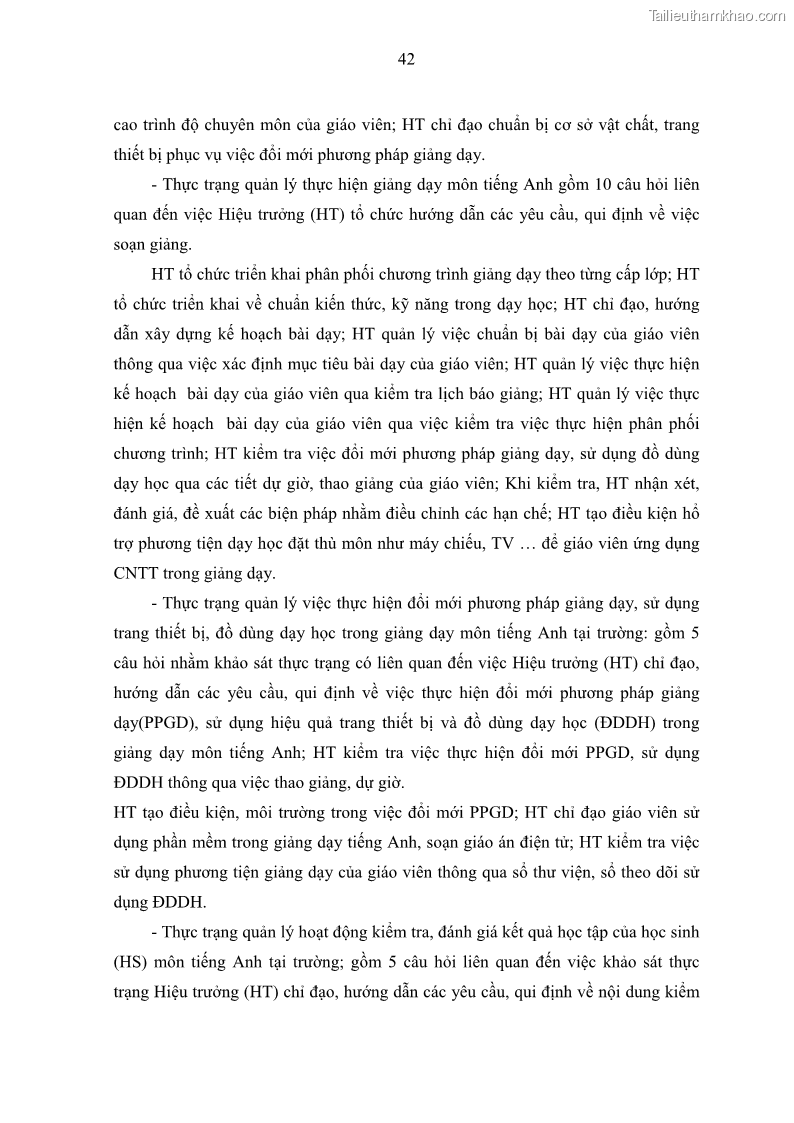 Luận văn thạc sĩ khoa học giáo dục Quản lý hoạt động giảng dạy môn Tiếng Anh ở trường trung học cơ sở huyện Tam Bình, tỉnh Vĩnh Long - 5 Trang 51