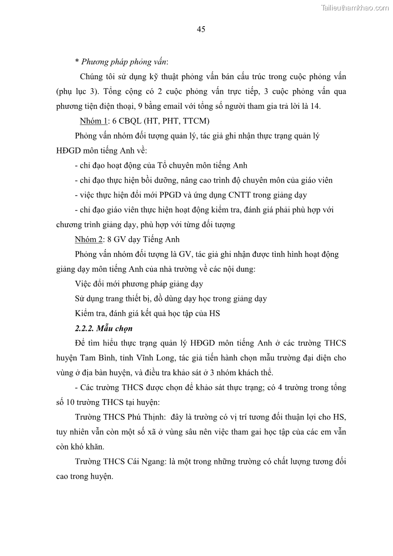 Luận văn thạc sĩ khoa học giáo dục Quản lý hoạt động giảng dạy môn Tiếng Anh ở trường trung học cơ sở huyện Tam Bình, tỉnh Vĩnh Long - 5 Trang 54